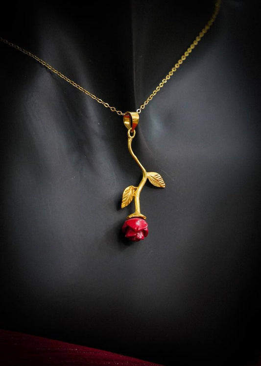 Falling Rose Pendant Golden Adjustable Chain